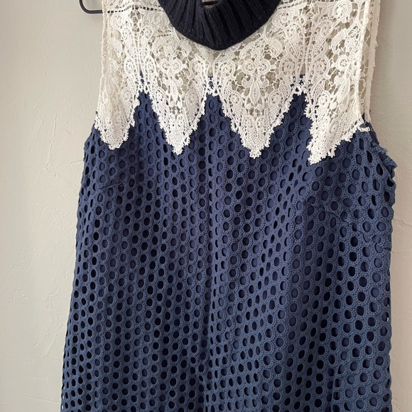 SEA NEW YORK GUIPURE LACE CROCHET BLUE EYELET SHIFT DRESS 8 - Picture 6 of 7